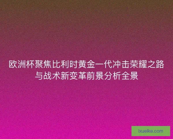 欧洲杯聚焦比利时黄金一代冲击荣耀之路与战术新变革前景分析全景